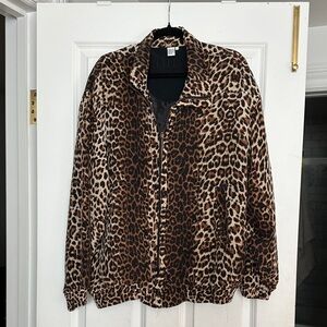 100% silk vintage Leopard Print bomber Jacket size L Fuda International